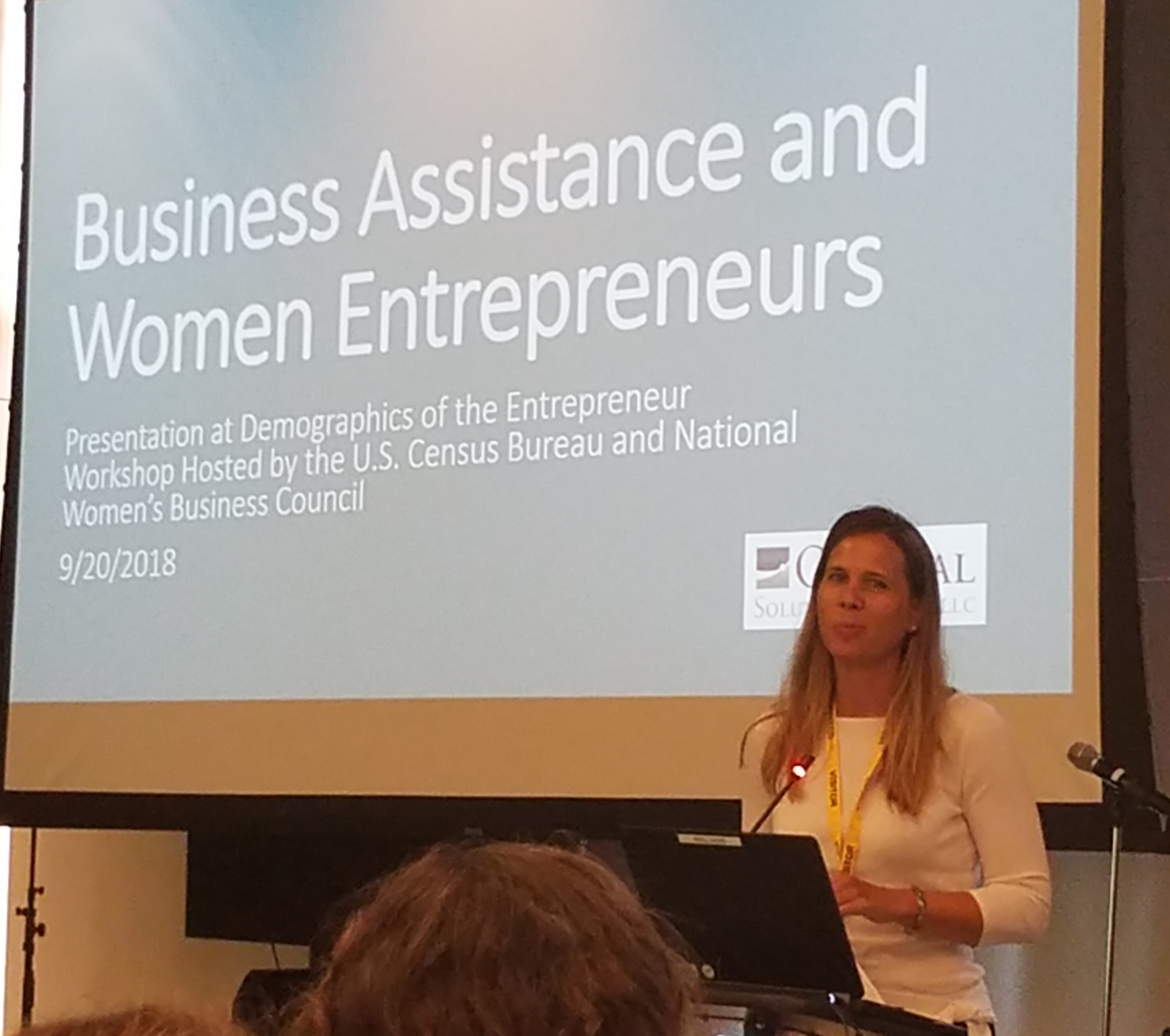 Dr. Jennifer Auer presents findings on women’s entrepreneurship at the Demographics of the Entrepreneur Workshop in Suitland, Md.
