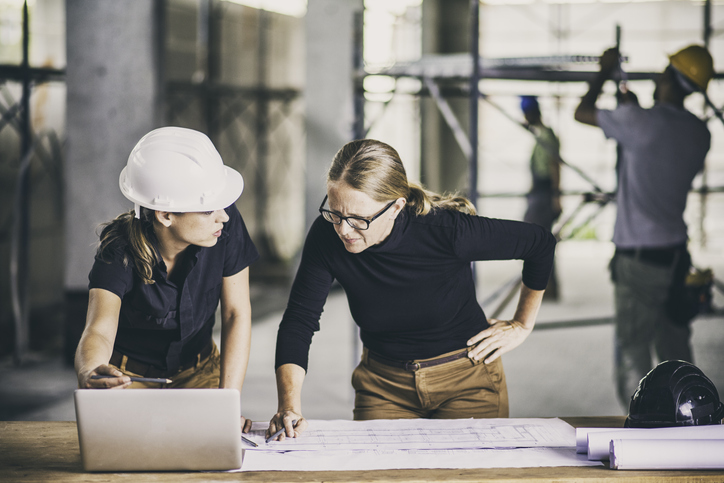 Female construction worker consulting an architect